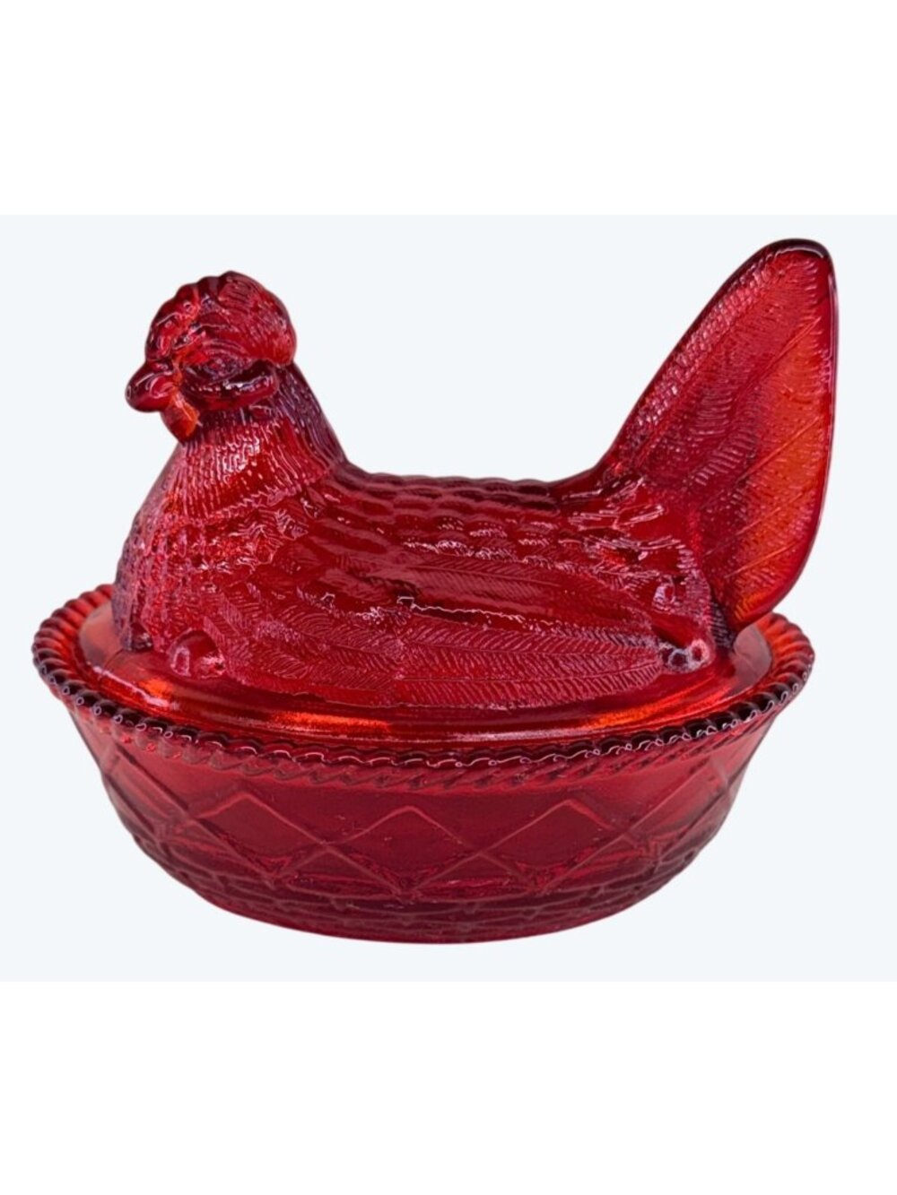 Vintage Westmoreland Ruby Red Glass Rooster Hen on Nest 5 1/4"